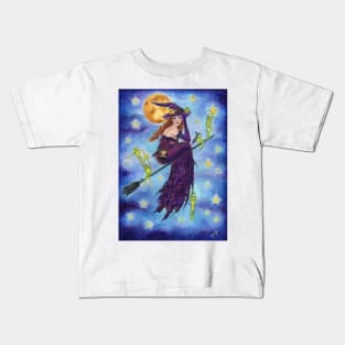 Halloween witch with frogs by Renee Lavoie Kids T-Shirt